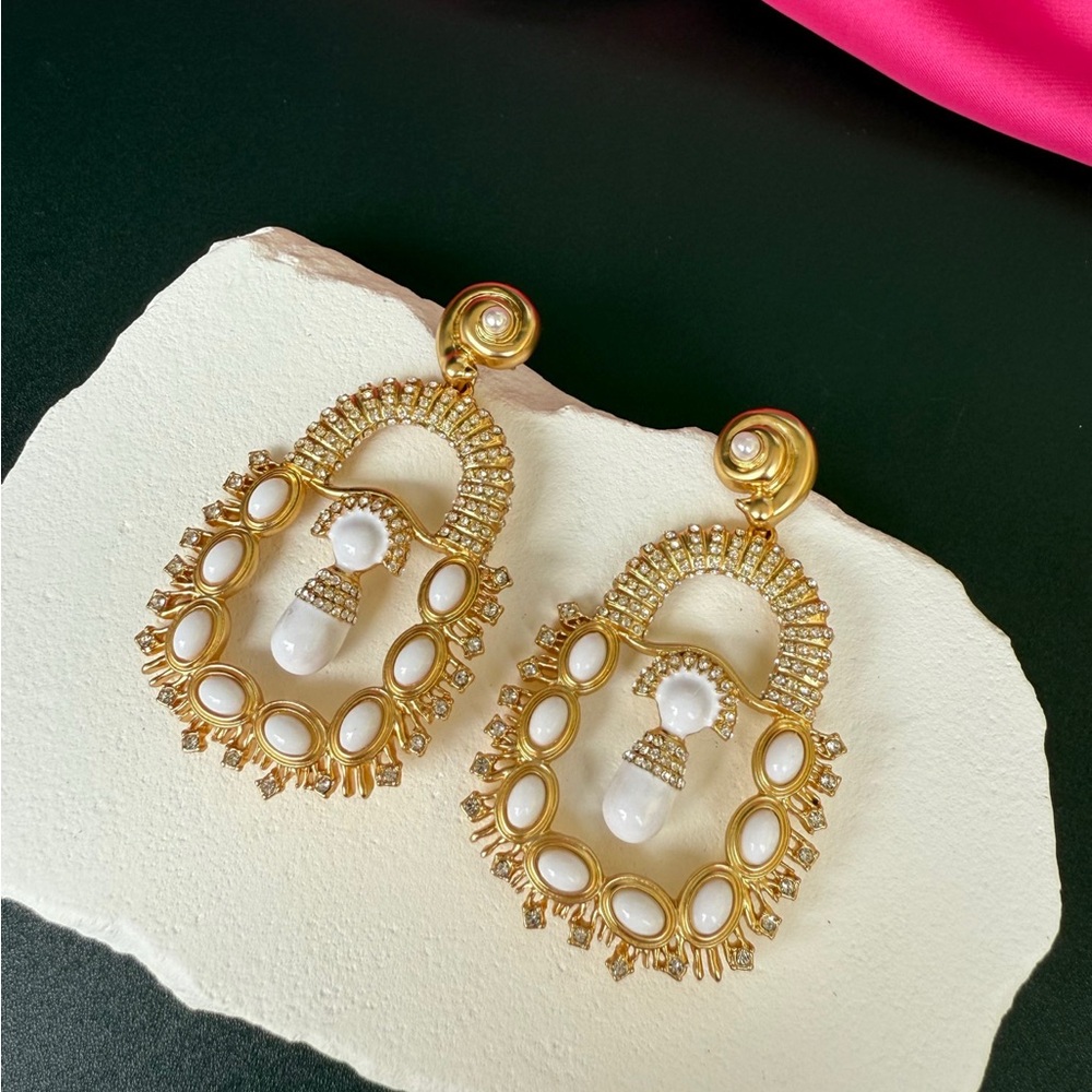 Elegant Gold and White Drop Earrings